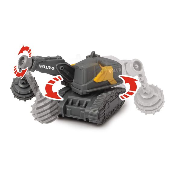 Dickie Toys Volvo Micro Workers 5er Set Baustellenfahrzeuge (je 10 cm) - Kinder Bagger Spielzeug, Radlader & Muldenkipper Auto Spielzeug mit Freilauf, Fahrzeuge ab 3 Jahren, gelb/grau - 203722008