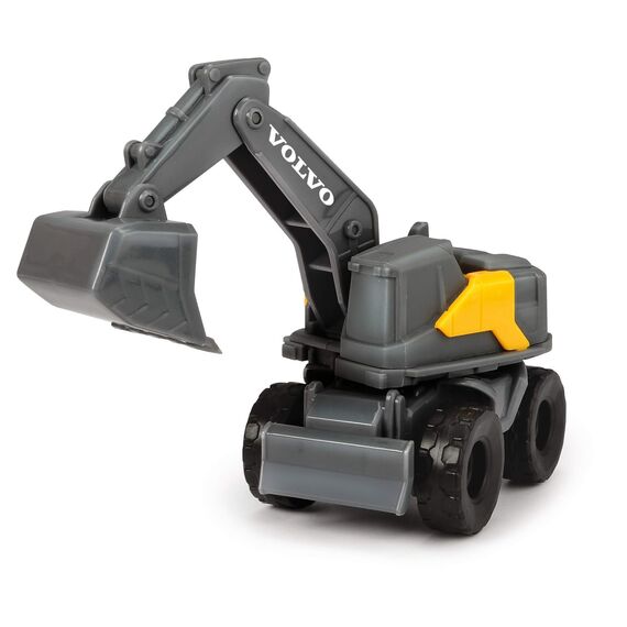 Dickie Toys Volvo Micro Workers 5er Set Baustellenfahrzeuge (je 10 cm) - Kinder Bagger Spielzeug, Radlader & Muldenkipper Auto Spielzeug mit Freilauf, Fahrzeuge ab 3 Jahren, gelb/grau - 203722008