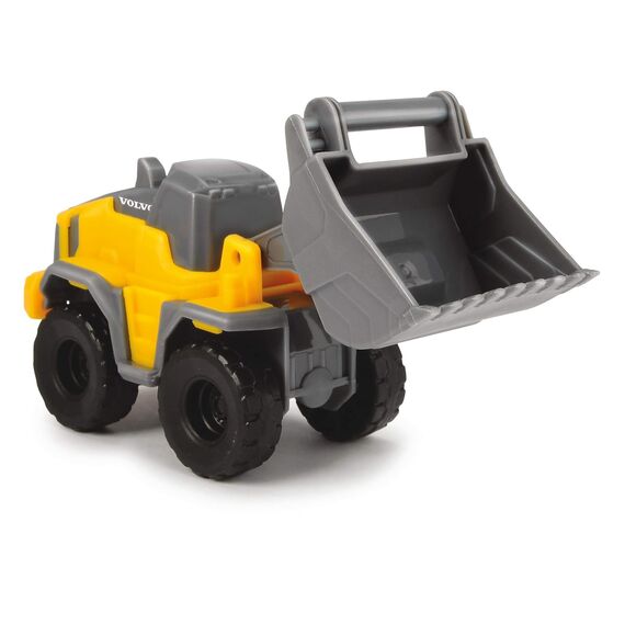 Dickie Toys Volvo Micro Workers 5er Set Baustellenfahrzeuge (je 10 cm) - Kinder Bagger Spielzeug, Radlader & Muldenkipper Auto Spielzeug mit Freilauf, Fahrzeuge ab 3 Jahren, gelb/grau - 203722008