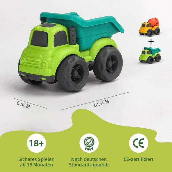 Cicili LKW Spielzeug ab 1 Jahr, Nachhaltiger Bio-Kunststoff Kinder Set ab 2 Jahr Indoor Outdoor Sandspielzeug für Mädchen Jungen, Badewannenspielzeug Sandkasten (Grüner)