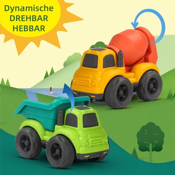Cicili LKW Spielzeug ab 1 Jahr, Nachhaltiger Bio-Kunststoff Kinder Set ab 2 Jahr Indoor Outdoor Sandspielzeug für Mädchen Jungen, Badewannenspielzeug Sandkasten (Grüner)