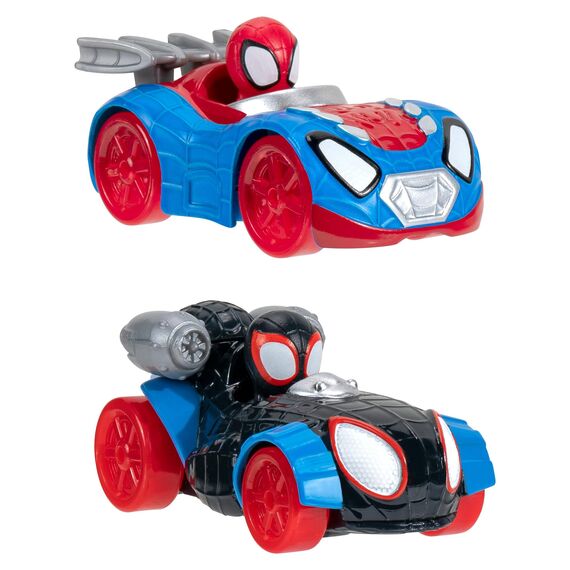 Marvel's Spidey and his Amazing Friends SNF0240 Amazing Metals Stadtbahn-Set, 61 cm hoch, Zwei Exklusive 7,6 cm Druckguss-Fahrzeuge enthalten, Superhelden-Spielzeuge für