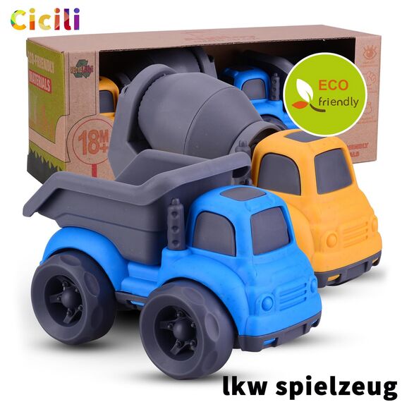 Cicili LKW Spielzeug ab 1 Jahr, Autos Für Kinder ab 2 Jahre Zum Spielen, Nachhaltiger Bio-Kunststoff Kinder Sandkasten Auto, Sandkasten-Spielzeug Kleine Fahrzeuge (Blau)