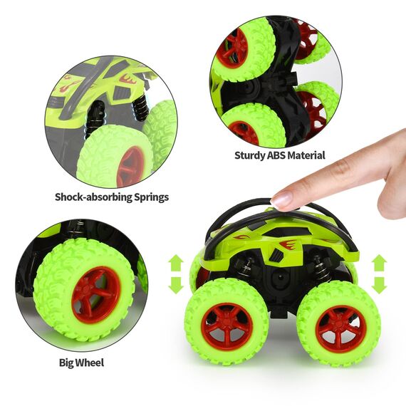 VoMii 2 Stück Monster Truck, Spielzeugauto für Kinder ab 3-10 Jahre, Große Gummiräder 4x4 Power Trägheitsbetriebene Fahrzeuge, 360° Stunt-Rotation, Rennwagen Spielsets für Kinder, 1:64 Scale