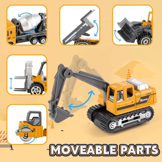 Dreamon Baustellen Fahrzeuge Metall Kunststoff Bagger,Baufahrzeuge Spielzeug Auto (Yellow)