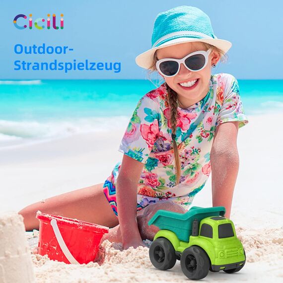Cicili LKW Spielzeug ab 1 Jahr, Nachhaltiger Bio-Kunststoff Kinder Set ab 2 Jahr Indoor Outdoor Sandspielzeug für Mädchen Jungen, Badewannenspielzeug Sandkasten (Grüner)
