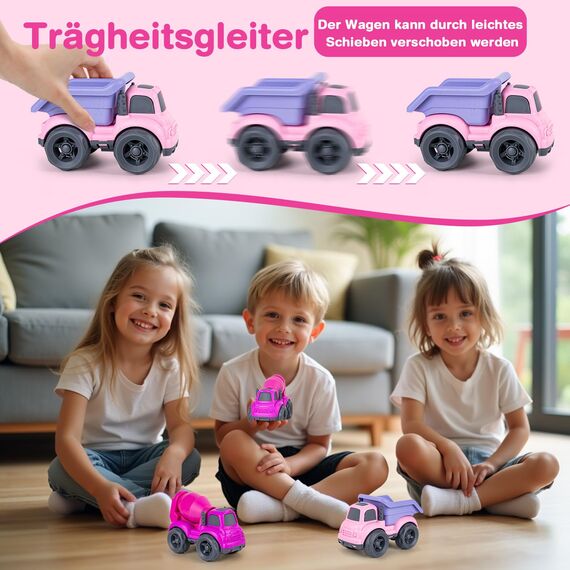 Cicili LKW Spielzeug ab 1 Jahr, Nachhaltiger Bio-Kunststoff Kinder Set ab 2 Jahr, Sandkasten Auto für Kleinkinder Mädchen Sandkasten-Spielzeug Kleine Fahrzeuge (Rosa)