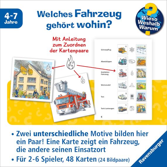 Ravensburger 20647 - Fahrzeuge Memory® Wieso? Weshalb? Warum? der Spieleklassiker für 2-6 Spieler, Kinderspiel für alle Fahrzeug-Fans ab 4 bis 7 Jahren