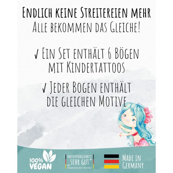 lila liebt dich® Meerjungfrau Kindergeburtstag Mitgebsel, besonders hautfreundliche Meerjungfrauen Kindertattoos, Meerjungfrau Geburtstag Mitgebsel