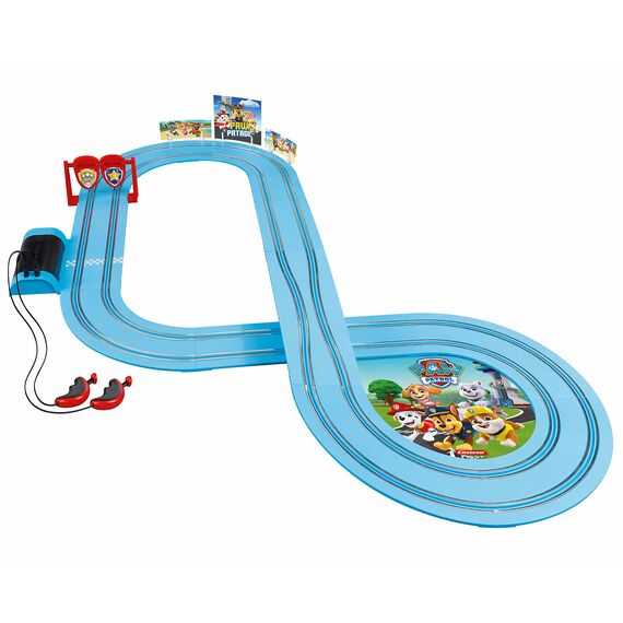 Carrera 20063035 FIRST PAW PATROL On the Double 2,4m Rennstrecken-Set | 2 ferngesteuerte Fahrzeuge mit Chase und Rubble | mit Handregler & Streckenteilen | Spielzeug für Kinder ab 3 Jahren