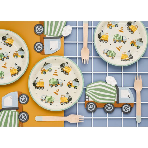 Geschirrset Dekoset Baustelle Fahrzeuge Partygeschirr Kindergeburtstag Junge Pappgeschirr Girlande Happy Birthday Caketopper Teller Servietten Baustelle Geburtstag Kinder