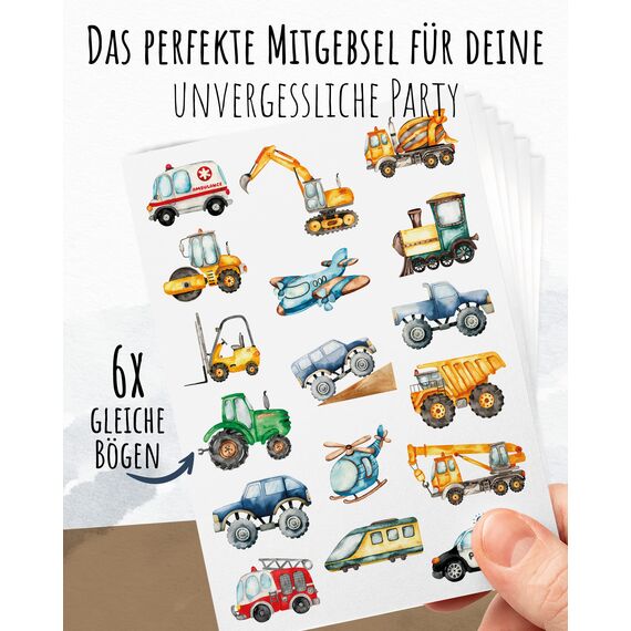 lila liebt dich® 6 Bögen Kinder Tattoo "Die starken Helfer Fahrzeuge", give aways Kindergeburtstag, Gastgeschenk Kindergeburtstag, Auto Tattoo Kinder