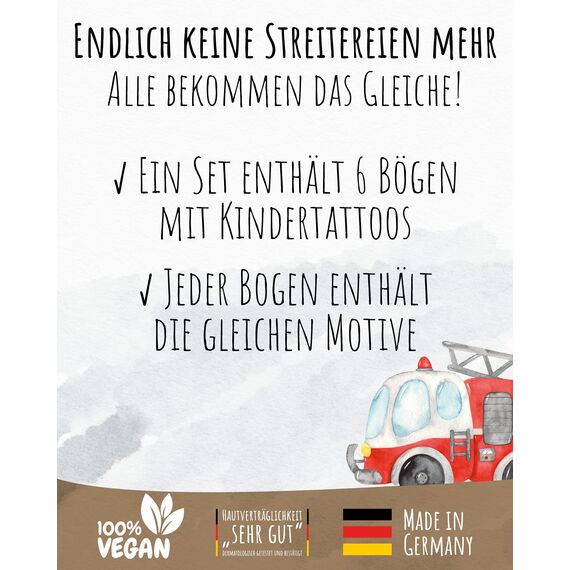lila liebt dich® 6 Bögen Kinder Tattoo "Die starken Helfer Fahrzeuge", give aways Kindergeburtstag, Gastgeschenk Kindergeburtstag, Auto Tattoo Kinder