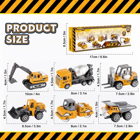Dreamon Baustellen Fahrzeuge Metall Kunststoff Bagger,Baufahrzeuge Spielzeug Auto (Yellow)