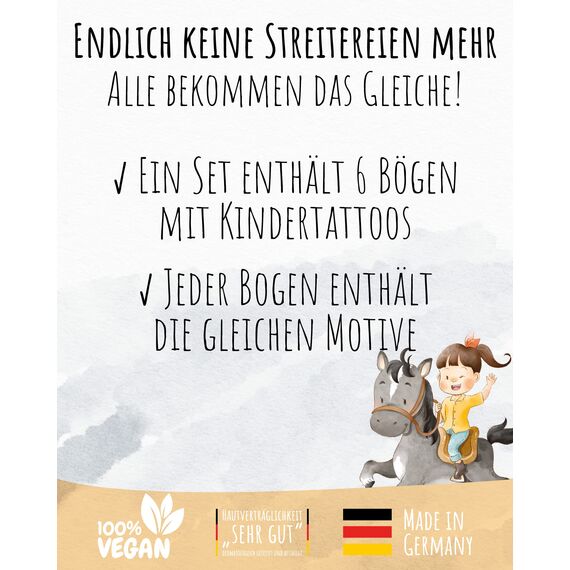 lila liebt dich® Besonders hautfreundliche Kinder Tattoo Pferde, Pferde Mitgebsel, Pferde Geburtstagsdeko, Pferde Tattoos Mädchen – 6 gleiche Bögen