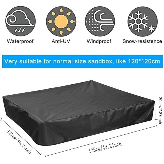 PERFETSELL Sandkastenabdeckungen 120cm*120cm Wasserdicht Sandkasten Abdeckung Oxford-Stoff Schwarz Sandkästen Abdeckplane mit Kordelzug für Sandkästen