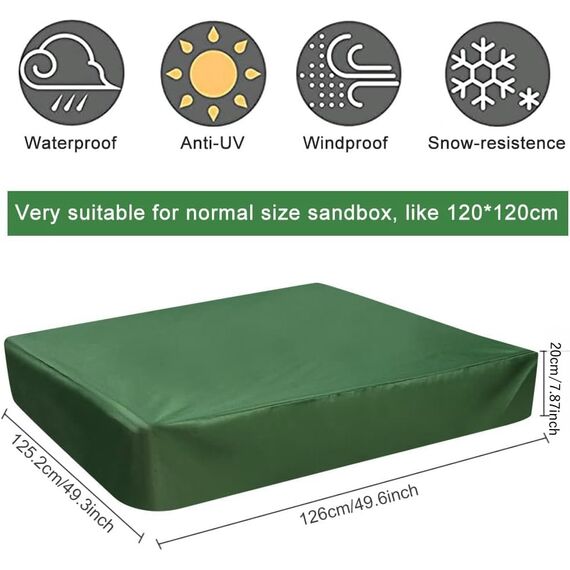 PERFETSELL Sandkastenabdeckungen 125cm*125cm Wasserdicht Sandkasten Abdeckung Oxford-Stoff Grün Sandkästen Abdeckplane mit Kordelzug für Sandkästen