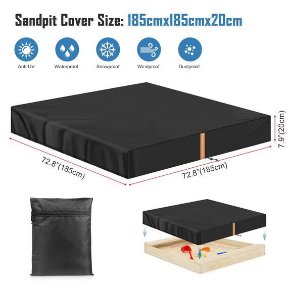 VANSHEIM Sandkastenplane Abdeckplane Regenschutz Sandkasten Abdeckung Abdeckplane für Sandkästen Kinderpool Sandkastenabdeckungen Wasserdicht Staubdicht Sandkastenschutzhülle 185x185x20cm