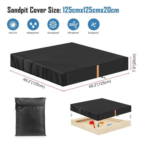 VANSHEIM Sandkastenabdeckung Wasserdicht Sandkasten Abdeckung Sandkasten Hülle Sandabdeckung Poolabdeckung mit Kordelzug und Elastikband Winddicht Anti UV 420D Oxford Gewebe 125x125x20cm