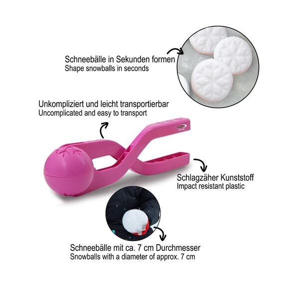JAMARA 460398 - Snow Play Schneeballzange 38cm pink - Schneebälle (ca. 7 cm Durchmesser) in Sekunden Formen, nie Wieder kalte Hände, Schneebälle sind fluffig und Nicht so hart wie die Handgemachten