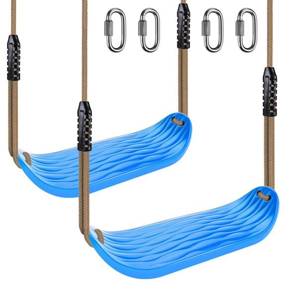SELEWARE Rutschfester Kunststoff-Schaukelsitz, robustes Baumschaukel-Set mit verstellbarem Seil und Karabinern für Kinder und Erwachsene, für den Innen- und Außenbereich, Blau, 2er-Pack