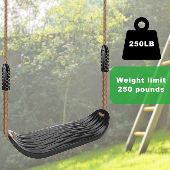 SELEWARE Kunststoff-Schaukelsitz, rutschfestes Baumschaukel-Set mit verstellbarem Seil & 4 Karabinern, robustes Spielplatz-Schaukel-Set, Kinder, Innen- und Außenbereich, Hinterhof, Schwarz, 2er-Pack