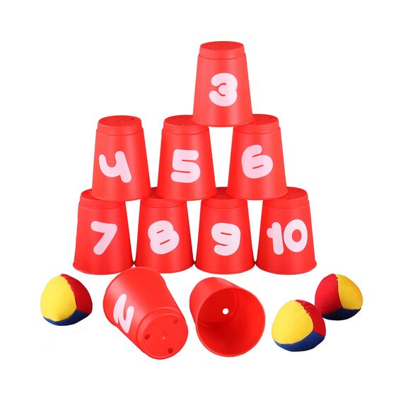 Idena 40416 - Ballwurfspiel mit 10 Bechern und 3 Bällen, ab 3 Jahren, für Geburtstagsfeiern, im Garten oder Park