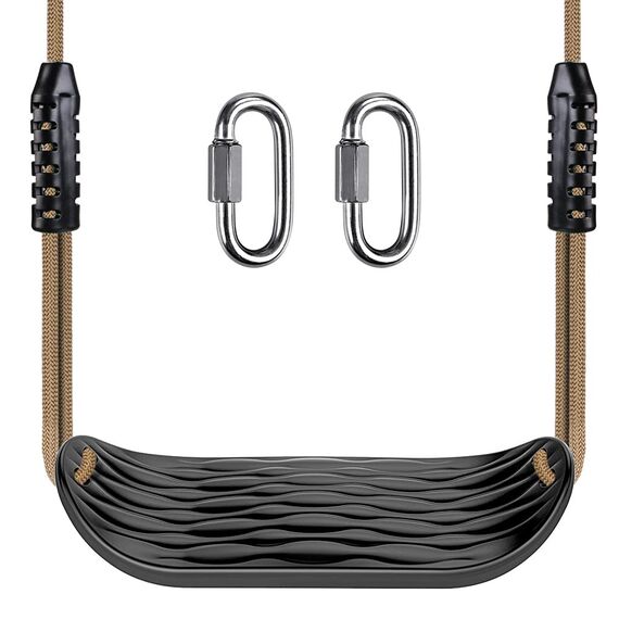 SELEWARE Garden Games Schaukelsitz aus Robustem Set mit 2m Langem Verstellbarem Seil und 2 Karabinern, Robustes Schaukel Outdoor Garten Schaukel Schwarz