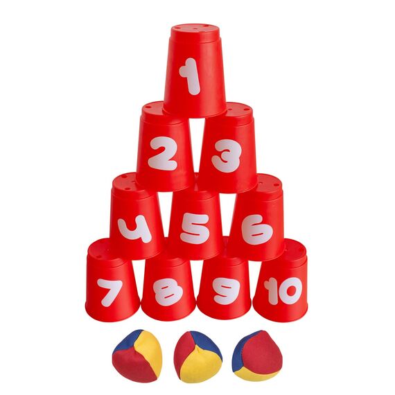 Idena 40416 - Ballwurfspiel mit 10 Bechern und 3 Bällen, ab 3 Jahren, für Geburtstagsfeiern, im Garten oder Park