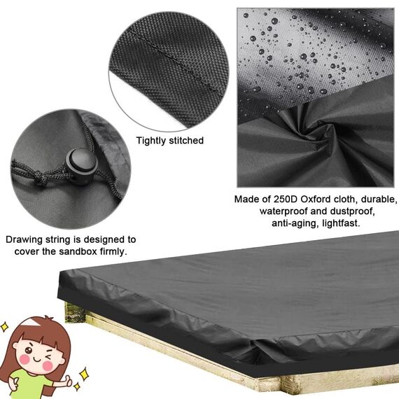 PERFETSELL Sandkastenabdeckungen 120cm*120cm Wasserdicht Sandkasten Abdeckung Oxford-Stoff Schwarz Sandkästen Abdeckplane mit Kordelzug für Sandkästen