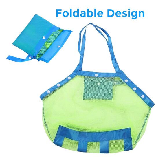 COOLGOEU Strandtasche Strandspielzeug Tasche XXL Groß für Sandspielzeug Wasserspielzeug für Kinder Aufräumsack Spielsack Badetasche Beachbag Faltbar für Familie Urlaub (Grün&Blau(2 Stück))