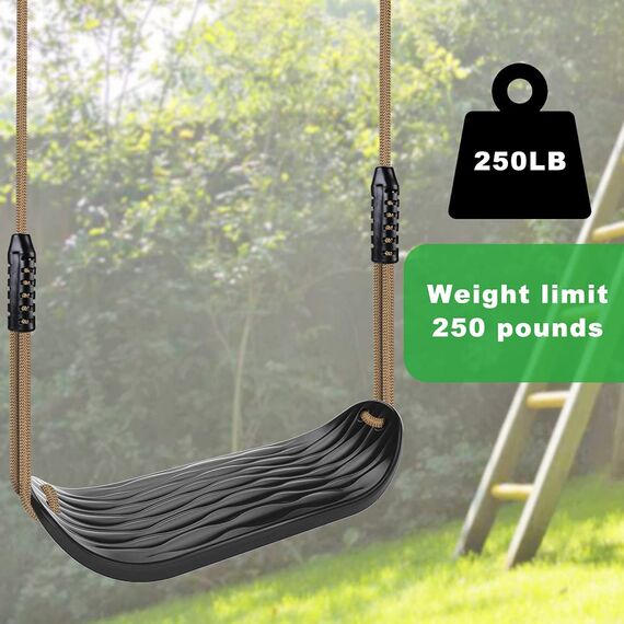 SELEWARE Garden Games Schaukelsitz aus Robustem Set mit 2m Langem Verstellbarem Seil und 2 Karabinern, Robustes Schaukel Outdoor Garten Schaukel Schwarz