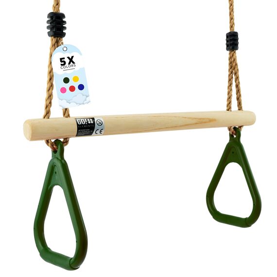 Trapez Schaukel Garten | Kinderschaukel Outdoor Indoor | Höhenverstellbar & rutschfest | Schaukelsitz - Schaukelbrett - Brettschaukel | robuste Schaukel mit Holzstange & Kunststoffringen