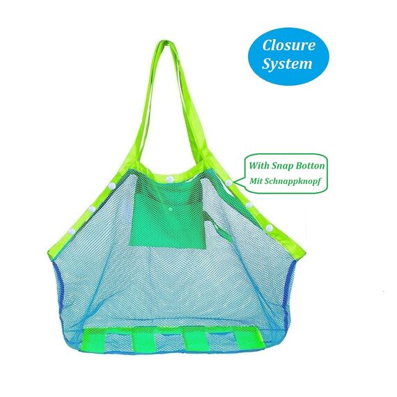 COOLGOEU Strandtasche Strandspielzeug Tasche XXL Groß für Sandspielzeug Wasserspielzeug für Kinder Aufräumsack Spielsack Badetasche Beachbag Faltbar für Familie Urlaub (Grün&Blau(2 Stück))