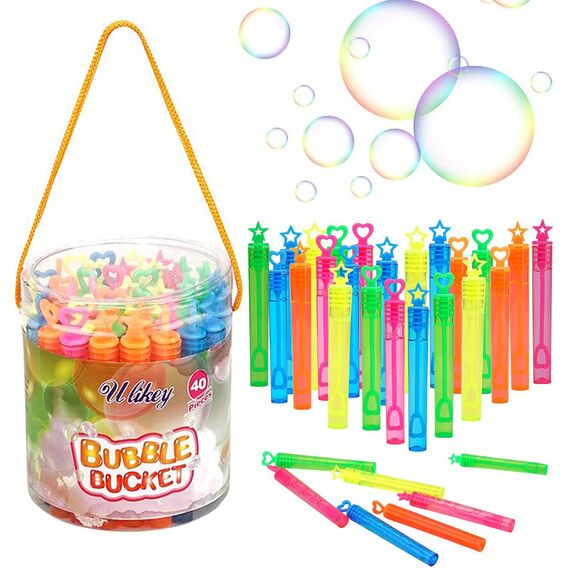 Ulikey Seifenblasen Kinder, 40 Stück Stäbe Spielzeug, Bubble Geschenke Hochzeit Party Set für Garten Mitgebsel Kindergeburtstag Karneval