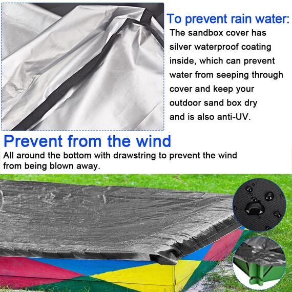 PERFETSELL Sandkastenabdeckungen 120cm*120cm Wasserdicht Sandkasten Abdeckung Oxford-Stoff Schwarz Sandkästen Abdeckplane mit Kordelzug für Sandkästen