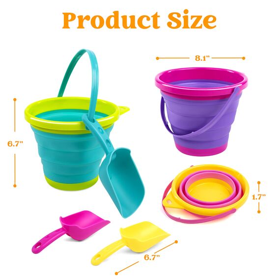 JOYIN 3 Packungen Faltbares Strand Eimer Set，Sandkasten Faltbare Sandspielzeug Eimer mit Netz-Rücksack für Kinder, Campingausrüstung, Sandparty