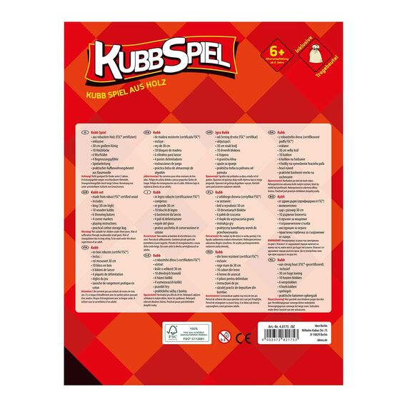Idena 40175 - Kubb Spiel mit 10 Kubbs, 6 Wurfhölzern, König und 4 Eckstäben, inklusive Transport- und Aufbewahrungsbeutel