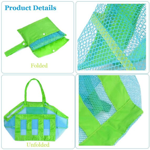 COOLGOEU Strandtasche Strandspielzeug Tasche XXL Groß für Sandspielzeug Wasserspielzeug für Kinder Aufräumsack Spielsack Badetasche Beachbag Faltbar für Familie Urlaub (Grün&Blau(2 Stück))