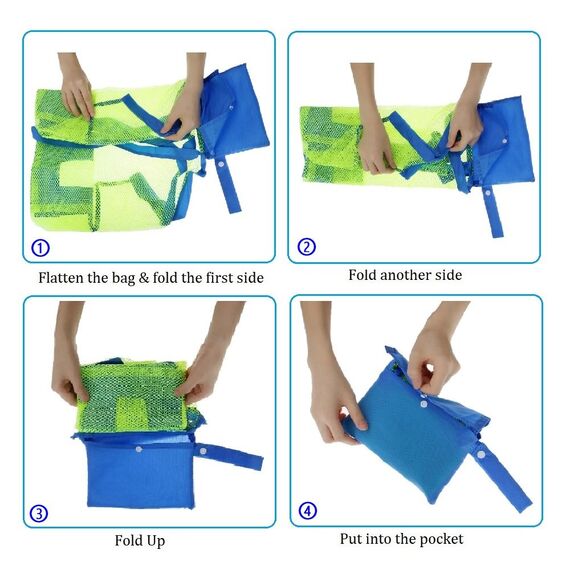 COOLGOEU Strandtasche Strandspielzeug Tasche XXL Groß für Sandspielzeug Wasserspielzeug für Kinder Aufräumsack Spielsack Badetasche Beachbag Faltbar für Familie Urlaub (Grün&Blau(2 Stück))