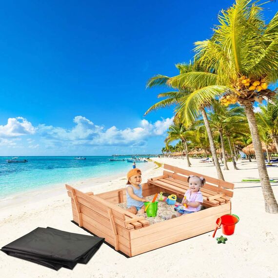 PERFETSELL Sandkastenabdeckungen 120cm*120cm Wasserdicht Sandkasten Abdeckung Oxford-Stoff Schwarz Sandkästen Abdeckplane mit Kordelzug für Sandkästen