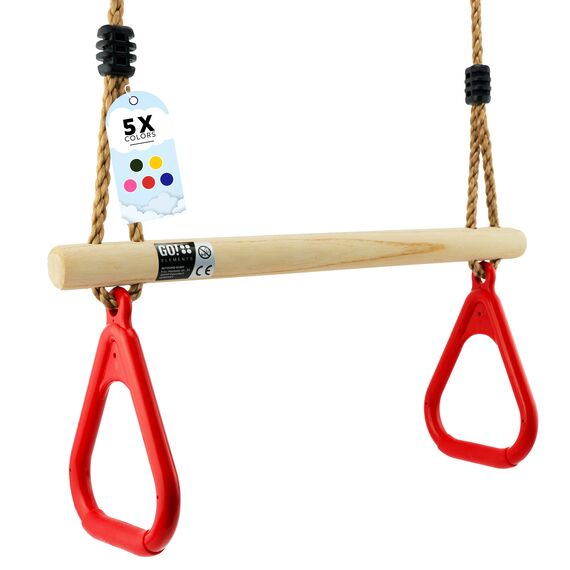 Trapez Schaukel Garten | Kinderschaukel Outdoor Indoor | Höhenverstellbar & rutschfest | Schaukelsitz - Schaukelbrett - Brettschaukel | robuste Schaukel mit Holzstange & Kunststoffringen