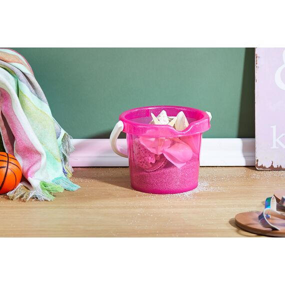 Simba 107106529 - Baby Eimer, es Wird nur EIN Artikel geliefert, Glitzerdekor, Höhe 11cm, Durchmesser 14cm, Sandkasten, Sandspielzeug