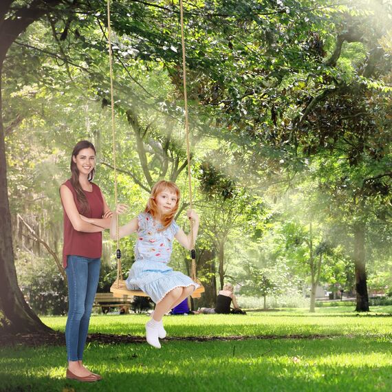 Holzschaukel Outdoor für Kinder und Erwachsene,Holz Schaukelsitz mit höhenverstellbarem Seil, Garten Schaukel für Innen- und Außenbereich, bis zu 100 kg belastbar