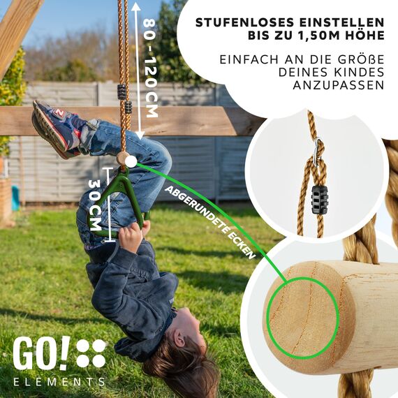 Trapez Schaukel Garten | Kinderschaukel Outdoor Indoor | Höhenverstellbar & rutschfest | Schaukelsitz - Schaukelbrett - Brettschaukel | robuste Schaukel mit Holzstange & Kunststoffringen