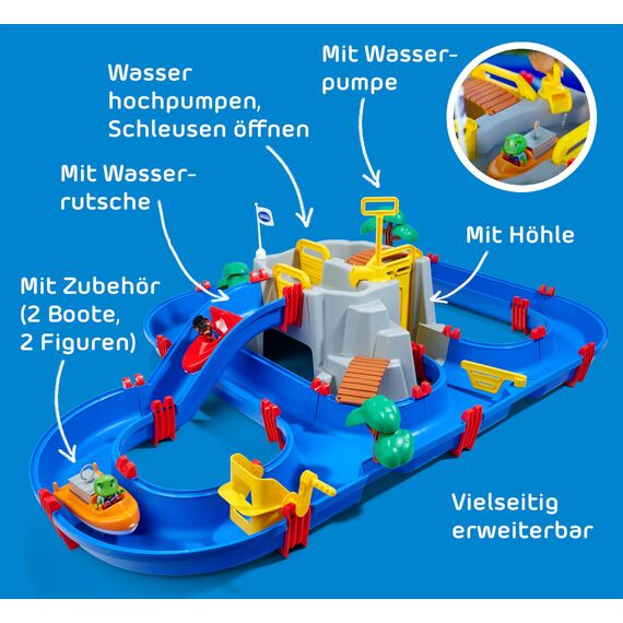 AquaPlay - Wasserbahn MountainLake - 42-teiliges Spieleset mit einem hohen Berg, Wasserfall und geheimer Höhle, Wasserspielspaß inkl. 2 Tierfiguren und 2 Booten, für Kinder ab 3 Jahren