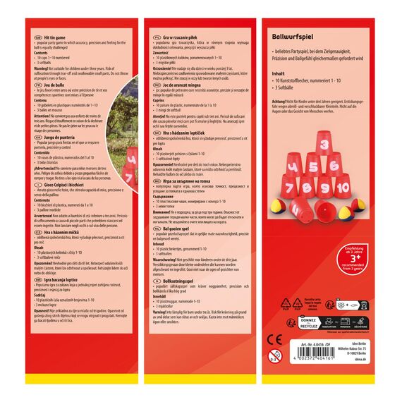 Idena 40416 - Ballwurfspiel mit 10 Bechern und 3 Bällen, ab 3 Jahren, für Geburtstagsfeiern, im Garten oder Park