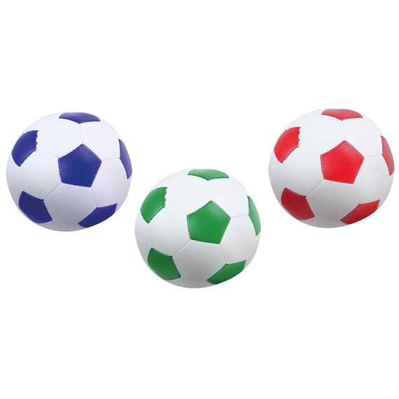 Lena 62163EC Soft-Fußbälle blau/grün/rot 10 cm - Softball Fußball aus Schaumstoff im 3er Set für Langen Ballspielspaß, Kinder Schaumstoffball Set Indoor & Outdoor