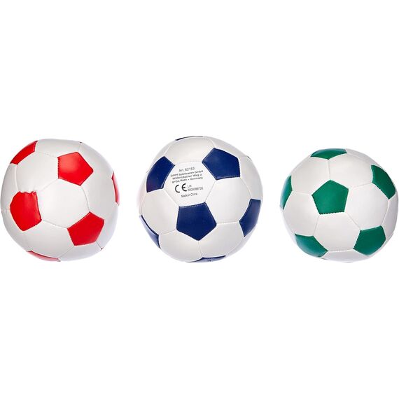Lena 62163EC Soft-Fußbälle blau/grün/rot 10 cm - Softball Fußball aus Schaumstoff im 3er Set für Langen Ballspielspaß, Kinder Schaumstoffball Set Indoor & Outdoor