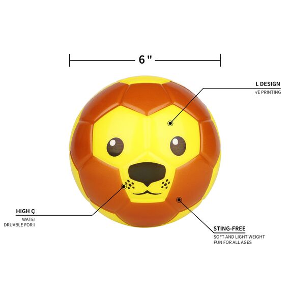 Borpein 15,2 cm großer Mini-Fußball, niedliches Tier-Design, weicher Schaumstoffball für Kinder, weich und federnd, perfekte Größe für Kinder zum Spielen, löwe